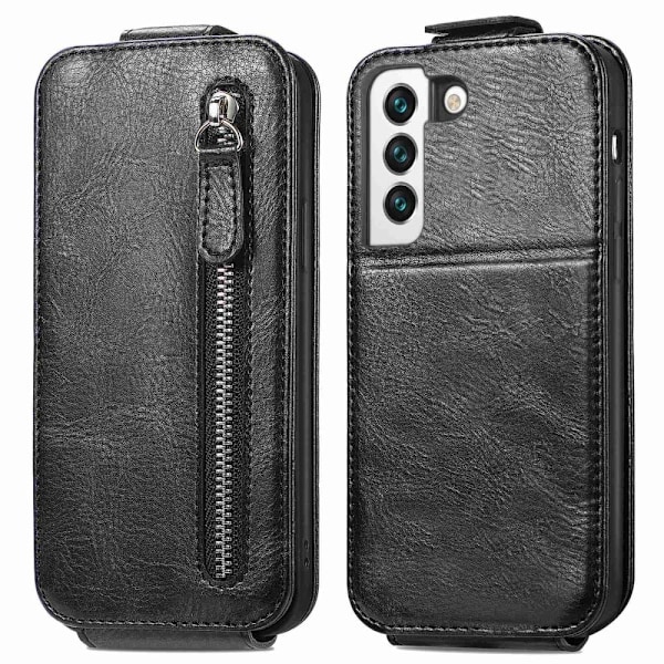 Vertical Flip Phone Etui med Zipper til Samsung Galaxy S22 - Sort Black
