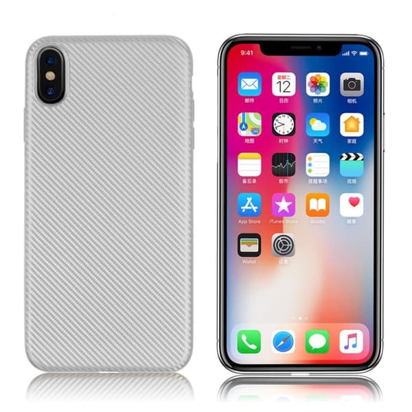 iPhone 9 mobilskal silikon kolfiber textur halkfri - Silver Silvergrå