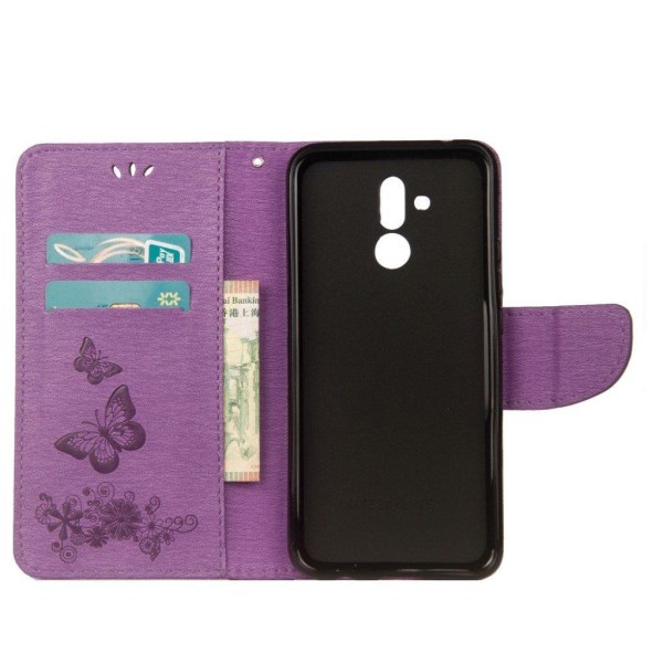 Huawei Mate 20 Lite syntet läder plånboks mobilfodral med fjäril Lila
