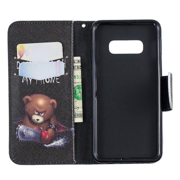 Samsung Galaxy S10e trykt mønster læder flip etui - Bjørn med Advarsel Multicolor