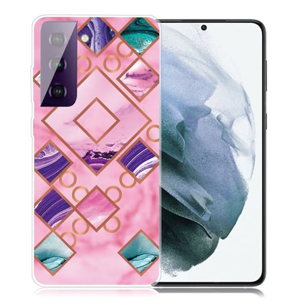 Marble Samsung Galaxy S21 Plus Etui - Rose in Diamond shapes Pink