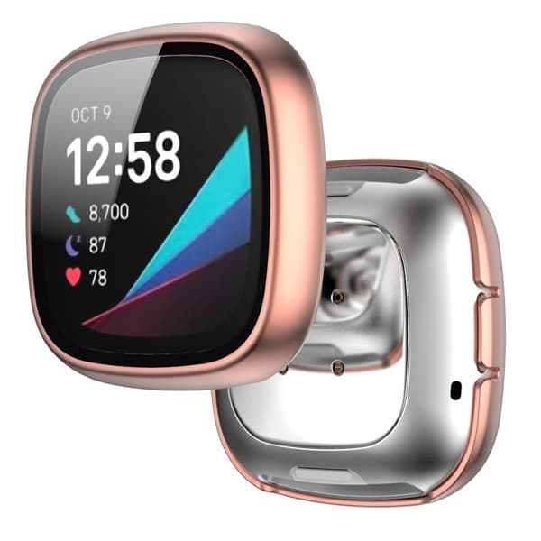 Fitbit Sense / Versa 3 matt hardt deksel med herdet glass - Rose Gull Pink