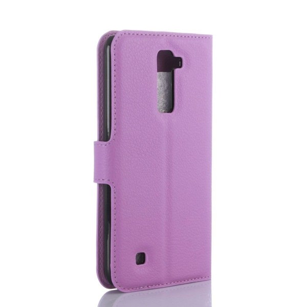 Lg K10 Litsi Pintainen Nahkakotelo Lompakko Standillä - Violetti Purple