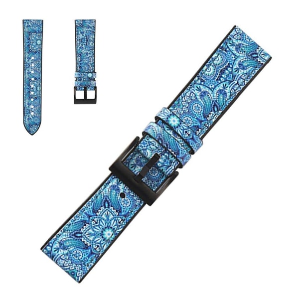 22mm stitching décor läder klockarmband - blå mönster Blå