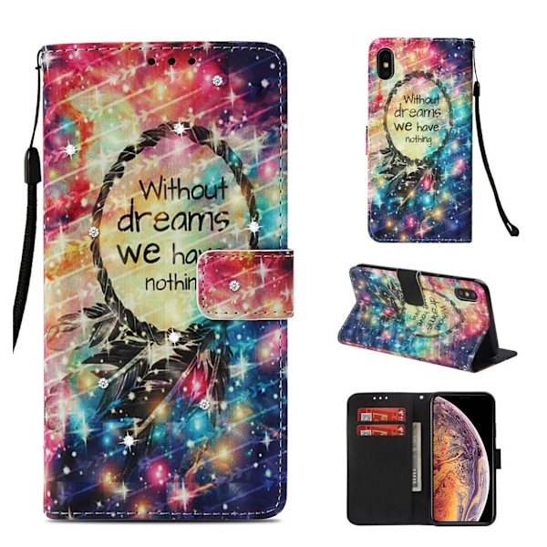 iPhone Xs Max kuviollinen tekojalokivi koristeltu synteetti nahkainen lompakko suojakotelo - Unensieppaaja Ja Teksti Multicolor
