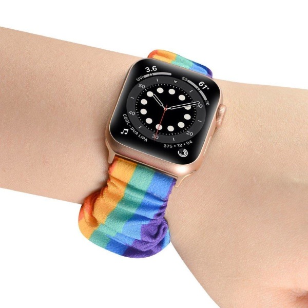 Apple Watch 40mm elastisk hårbåndsurrem - Regnbue / Størrelse: L Multicolor