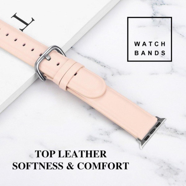 Apple Watch Series 5 40mm ægte læder Urrem - Lyserød Pink