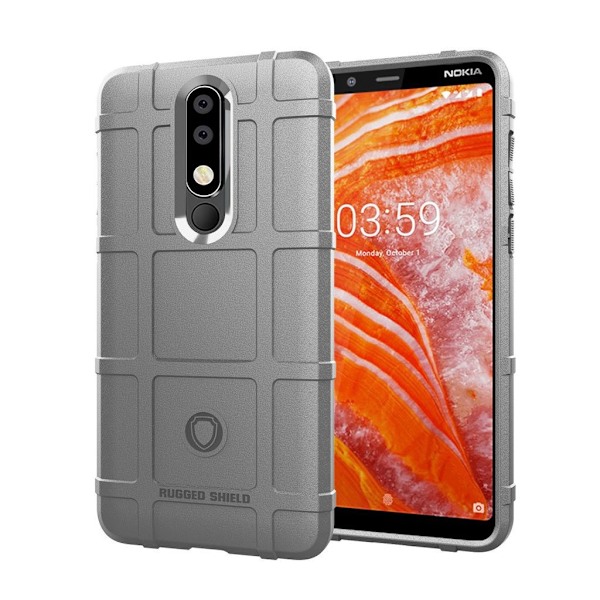 Nokia 3.1 Plus iskukestävä silikooni muovinen ruudukko kuviollinen takasuoja kuori - Harmaa Silver grey