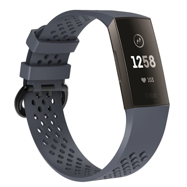 Fitbit Charge 3 klockarmband i mjuk silikon som andas - Storlek: L - Svart / Blå multifärg