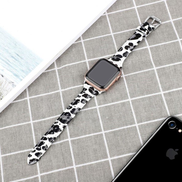 Apple Watch Series 5 40mm leopard genuine leather watch band - G Silver grey