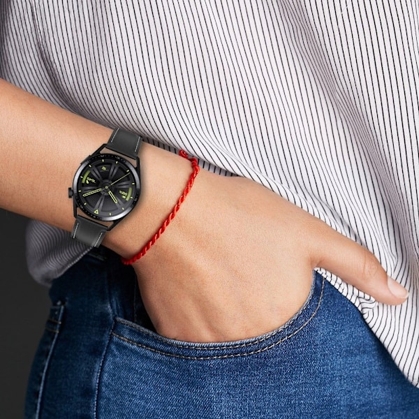 22mm Universal cool klockarmband i äkta läder - Svart Svart