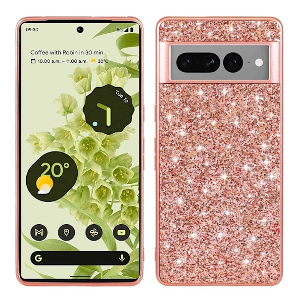 Glitter Google Pixel 7 Pro Etui - Rødguld Pink