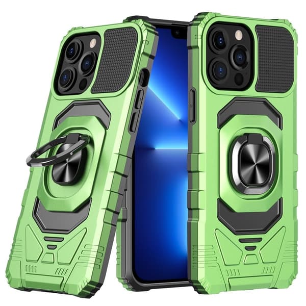 Slitesterkt hardplastdeksel med myk innside og kickstand for iPhone 13 Pro - Grønn Green