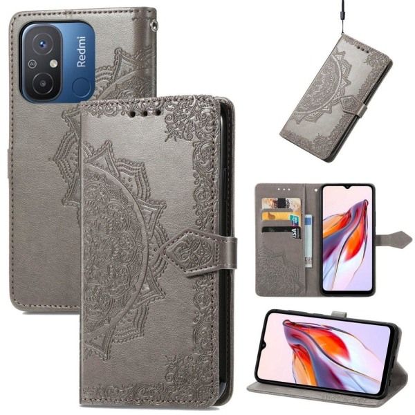 Mandala Xiaomi Redmi 12C / 11a Flip Fodral - Grå Silvergrå