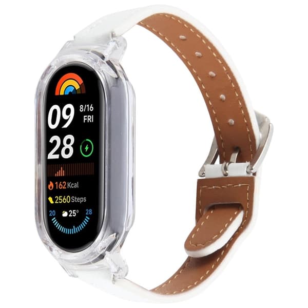 Xiaomi Smart Band 8 Bumpresistent Watch Case Integrated Ultra Fiber Leather Quick Release Watch Strap - Transparent / Hvid White