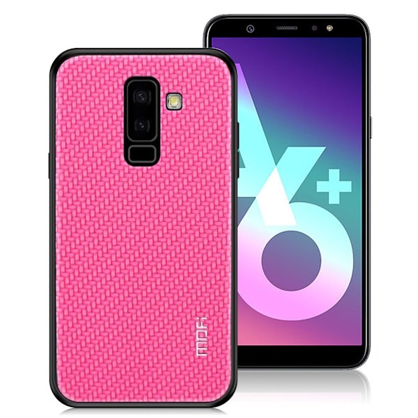 MOFI Samsung Galaxy A6 Plus (2018) mobilskal plast syntetläder silikon vävd textur - Rosenröd Rosa