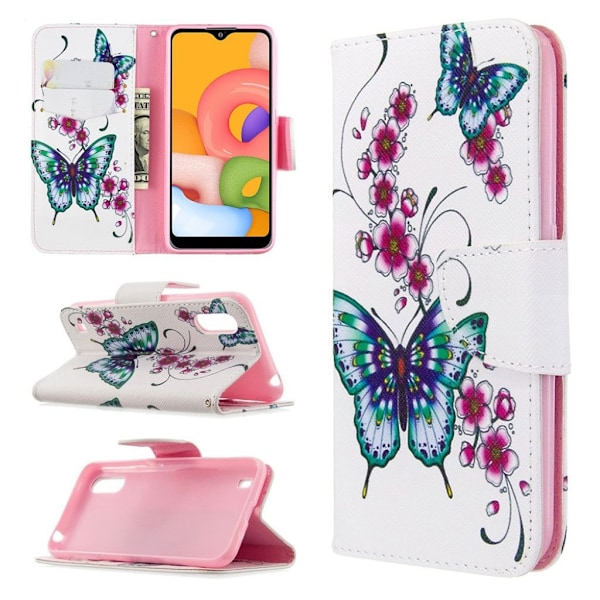 Wonderland Samsung Galaxy A01 kotelot – Perhonen ja kukat Pink