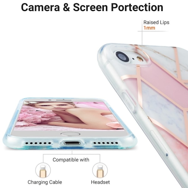 Marmormotiv iPhone 7 / iPhone 8 / iPhone SE 2020 skal - Rosa / Vit Rosa