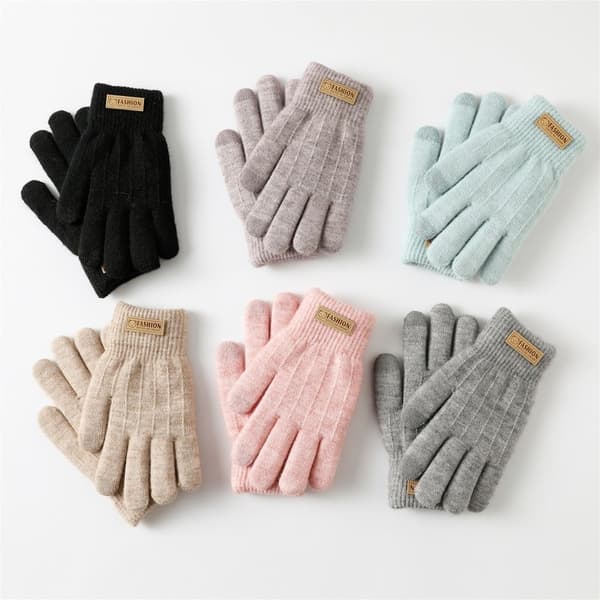 WinterTouch stickade varma handskar med dubbla lager för kvinnor med björnmärke - Rosa Rosa
