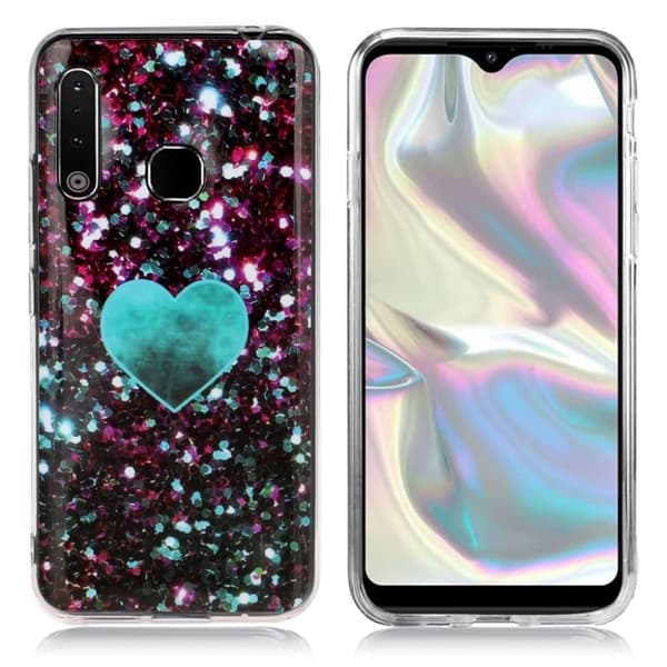 Marmormotiv Samsung Galaxy A70e skal - Glittrande Blått Hjärta multifärg