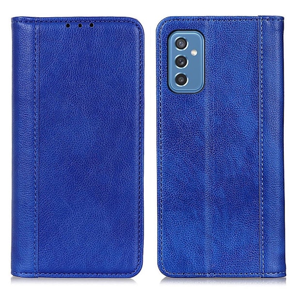 Äkta läder Samsung Galaxy M52 5G fodral med magnetisk stängning Blå