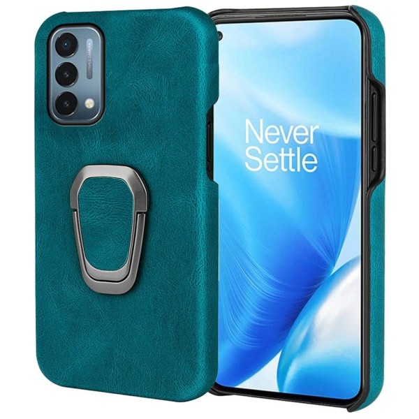 Stødsikkert lædercover med oval støttefod til OnePlus Nord N200 5G - Cyan Green