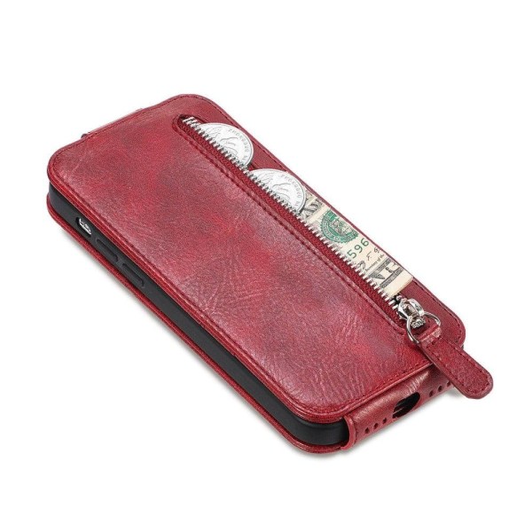 Vertical Flip Phone Suojakotelo With Zipper For iPhone 12 Mini - Red