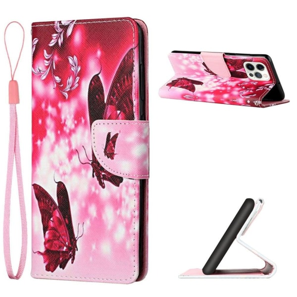 Wonderland iPhone 13 Pro Läppäkotelo - Two Butterflies Pink