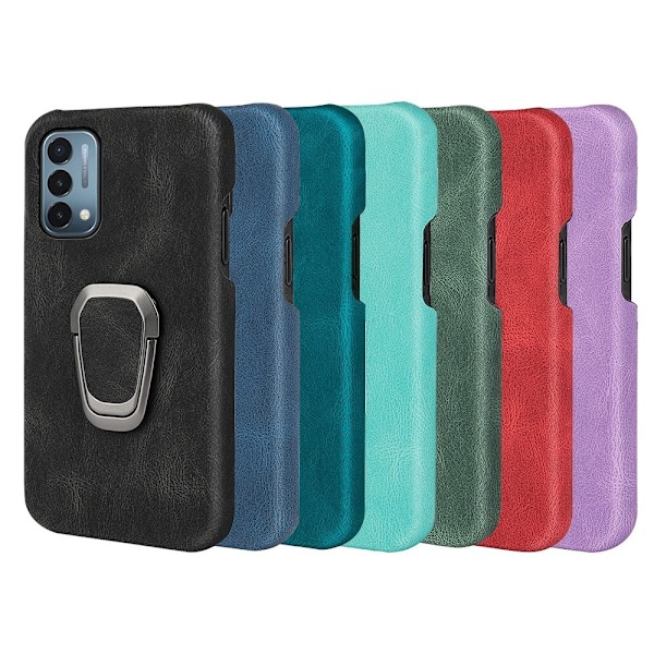 Stötsäkert läderfodral med oval kickstand för OnePlus Nord N200 5G - Svart Svart