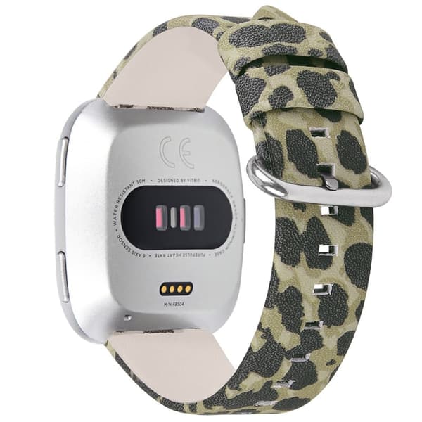 Fitbit Versa 2 / Versa Lite klockarmband i äkta läder med leopardtextur - Militärgrön multifärg