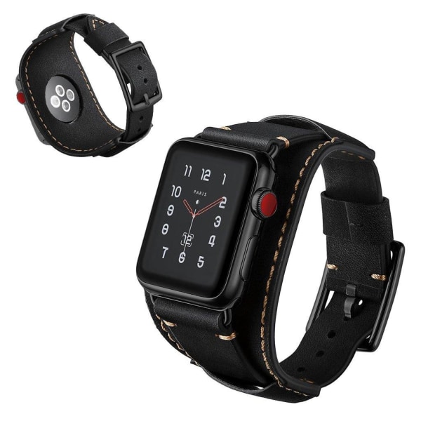 Crazy Horse Apple Watch Series 5 40mm aitoa nahkaa oleva kellonauha - Musta Black