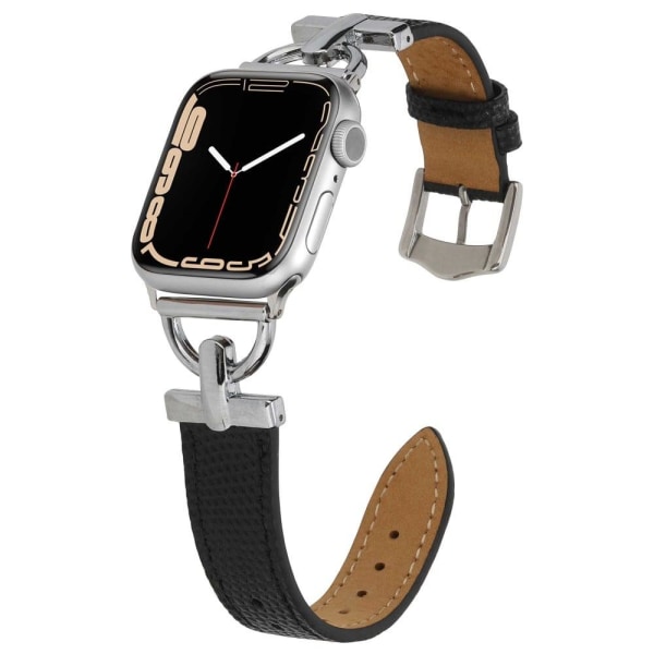 Apple Watch (41mm) textured PU leather watch strap - Black / Sil Silvergrå