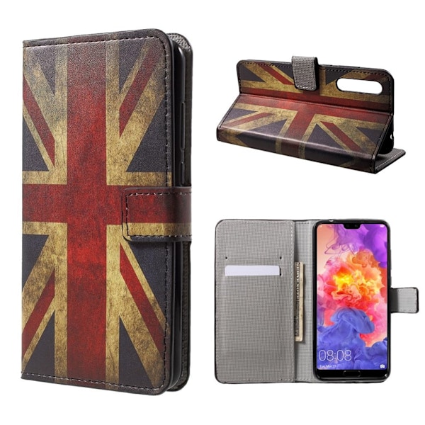 Huawei P20 Pro mønstret PU læder flip etui - Vintage UK Flag Multicolor