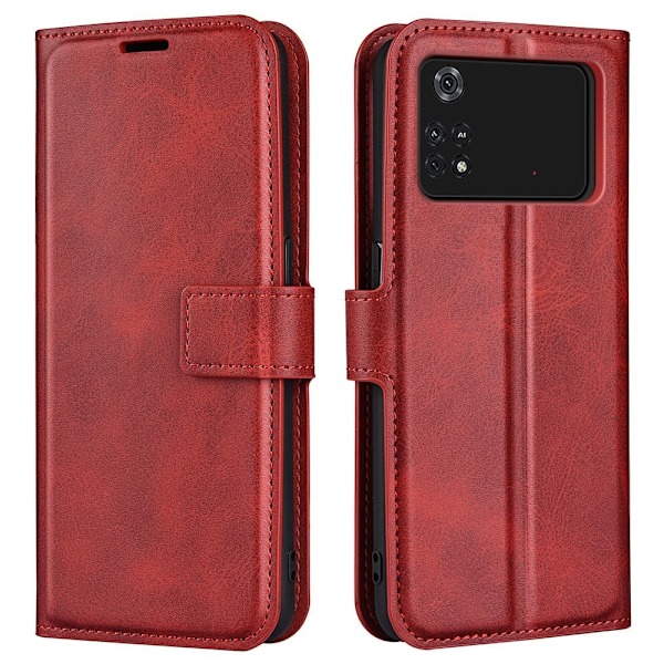 Hållbart konstläder Xiaomi Poco M4 Pro fodral med plånbok - Röd Röd