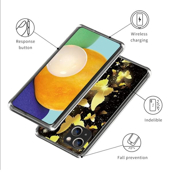 Deco iPhone 15 Plus kotelot - Kulta Perhosia Gold