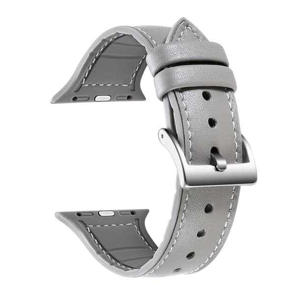Apple Watch Series 5 40 mm klockarmband i genuint läder och silikon - Grå Silvergrå