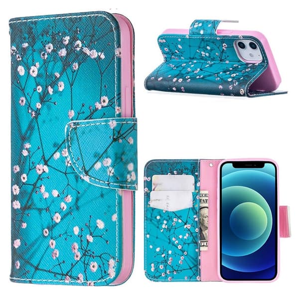 Wonderland iPhone 12 Mini flip etui - Træ Med Blomster Pink