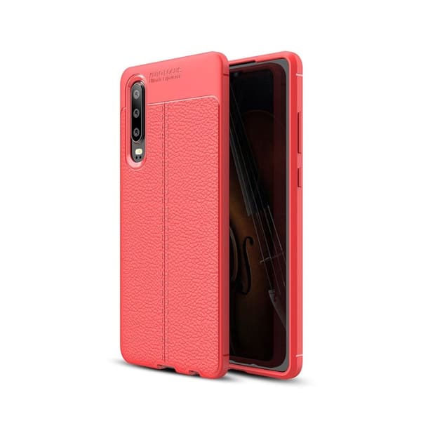 Huawei P30 litchi grain blødt etui - Rød Red
