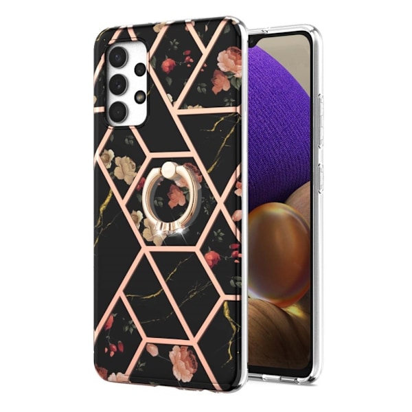 Marmormotiv Samsung Galaxy M32 5G / Samsung Galaxy A32 5G skal - Svarta Blommor Svart