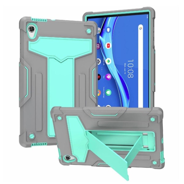 Lenovo Tab M10 HD Gen 2 T-Shaped kickstabd + silikonecover - Grå / Cyan Green