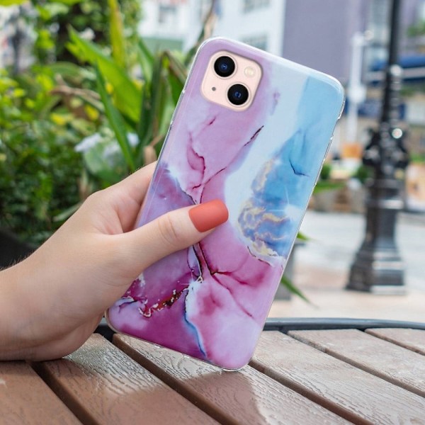 Marble iPhone 14 Plus Suojakotelo - Pinkki / Sininen Multicolor