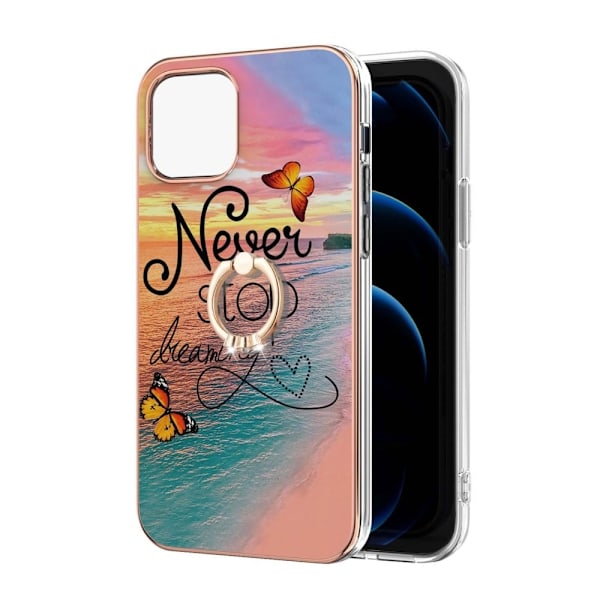 Marble Patterned Suojakuori With Ring Holder For iPhone 13 - Never Stop Dreaming Multicolor