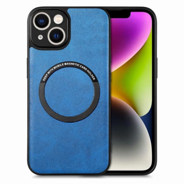 Magnetiskt mobilskal i PU-läder med metallplåt för iPhone 15 - Blå Blå