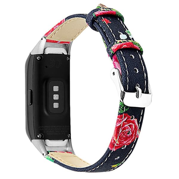 Samsung Galaxy Fit læder Læder Urrem - Sort / Rød Blomst Black