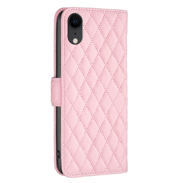 Rombemønster, matt flip-deksel for iPhone Xr - Rosa Pink