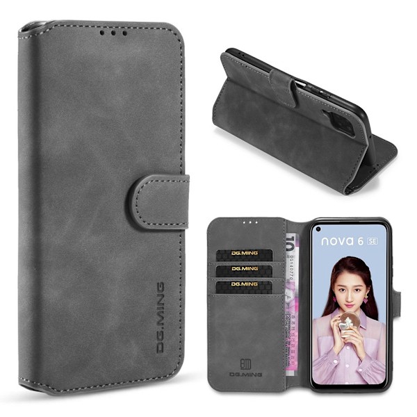 DG.MING Huawei P40 Lite / Nova 6 SE Retro Etui - Grå Silver grey