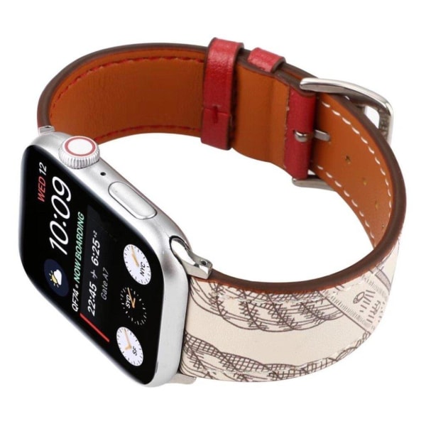 Apple Watch Series 5 40mm mønster ægte læder Urrem - Rød Red
