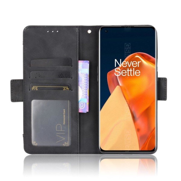 Modern-styled Læder Pung Etui til Oneplus 9 Pro - Sort Black