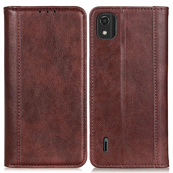 Äkta läder Nokia C2 2nd Edition fodral med magnetisk stängning Brun