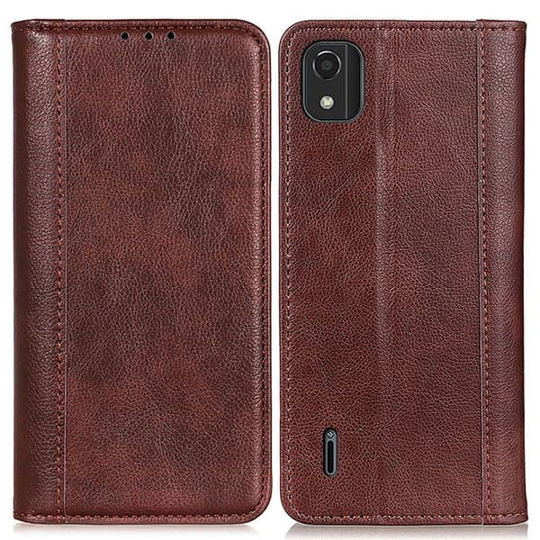 Nokia C2 2nd Edition ægte læderetui med magnetisk lukning - Brun Brown